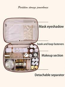 Large Capacity Spacious Double Layer Cosmetic Bag, PU Leather Waterproof Cosmetic Bag, Cosmetic Storage Bag, Lightweight Toiletries Cosmetic Bag, Large Capacity Toiletries Bag With Dividers, Cosmetic Travel Bag, Multifunctional Travel Storage Bag Make Up Bag