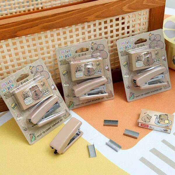 Sanrio 2pcs Capybara Miniature Stapler Set, Compact Desk Stapler, Multi-Function Office Binding Machine For Students School Supplies, Back To School