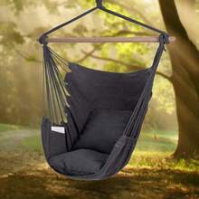 Y- Stop Hammock Chair Hanging Rope Swing Chair, Max 500 Lbs, 2 Seat Cushions Included, Removable Steel Spreader Bar With Anti-Slip Rings, Hardware Kit-For Indoor Or Outdoor(Dark Grey) - Light Grey - View 10