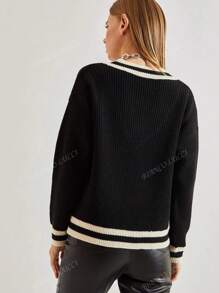 Women's V-Neck Knit Long Sleeve, Loose Fitting Sweater