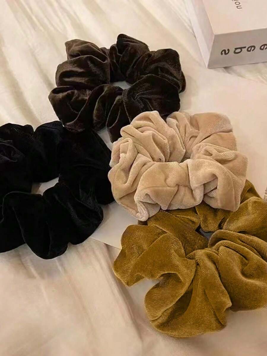 Bộ 3/4 phụ kiện tóc nhung mùa thu/đông dành cho nữ, kiểu dáng đơn giản, thanh lịch, cao cấp, xoắn ốc, thích hợp sử dụng hàng ngày, dây buộc tóc, phụ kiện tóc, phụ kiện tóc, dây chun buộc tóc, phụ kiện đội đầu, kẹp tóc đuôi ngựa - Nhiều màu - Xem 1