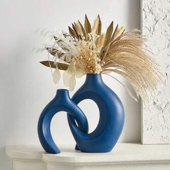 1 Vase en résine bleue de luxe minimaliste et créatif, décoration douce pour la maison, décoration pour le meuble TV du salon, vase de décoration bleu minimaliste, décoration moderne pour le salon et la chambre à coucher, décoration centrale, cadeau pour la fête des mères, cadeau de remise des diplômes, décoration de mariage