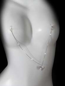 1 件/1 对时尚女士流苏乳头吊坠，优雅女士仿珍珠流苏双乳头链配花朵吊坠，性感女士乳头链 - 彩色 - 查看 9