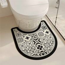 1/3 件套复古花卉图案浴室垫套装,防滑吸水硅胶地毯,卫生间 U 型地毯和手巾垫,2.5 毫米厚度,适合返校入口装饰浴室厨房装饰 - 黑色繁殖 - 查看 6