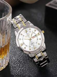 青少年男孩休闲石英表带日历，不锈钢表带，适合日常生活和节日礼物 - 彩色 - 查看 14