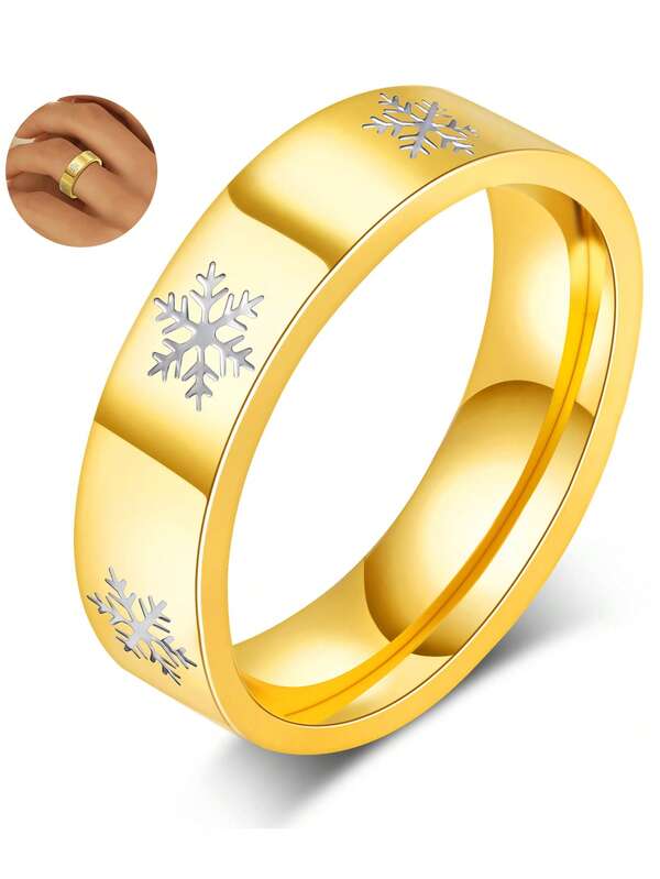 1 pezzo Anello da donna a fiocco di neve, anello in acciaio inossidabile placcato oro 18k, anello natalizio, gioiello a fiocco di neve come regalo di Natale per donna, misura da 6 a 10