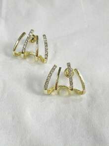 1pair Rhinestone Decorated Claw Shaped Stud Earrings Party Valentine's Day Accessories - Gold - View 5