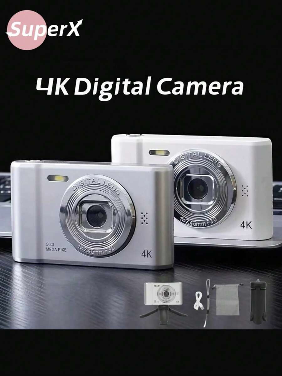 Professional Camera With 4K CCD Sensor|50MP Ultra HD Resolution|2.4-Inch Screen|Mini Portable Body|Perfect For Selfies On Student Travel - White - View 1