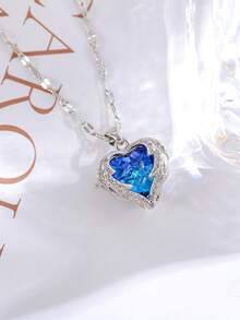 1件新款海洋之心项链简约高端蓝色项链配心形锁骨链