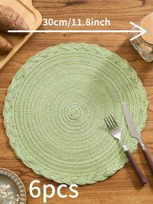 1/4/6/12pcs Bohemian Style Woven Round Placemats, Solid Color Braided Edge Anti-Slip Coasters For Home Kitchen, Dining Table, Suitable For Festivals, Parties, Birthdays, Weddings, Events (Multiple Color Options) - Green - View 18