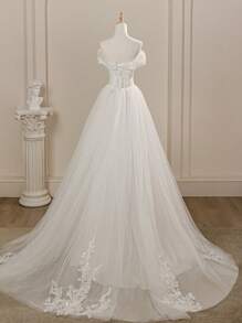 Gorgeous Elegant Noble & Cute White Off-Shoulder Mesh Corset Wedding Dresses For Bride