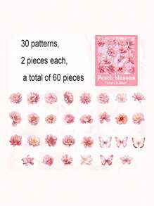 60 fogli/scatola, adesivi floreali primaverili, adesivi decorativi in PET trasparente e impermeabile, adesivi con motivi vegetali per fai-da-te, segnalibri per la lettura, decorazioni per confezioni regalo, forniture di cancelleria alla moda per la stagione di ritorno a scuola