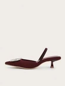 Women's Pointed Toe Bowknot Breathable Sandals, Kitten Heel Slingback Mules With Backstrap,Spring Summer Outfits - Burgundy - View 3