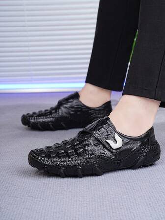 Męskie nowe, miękkie, antypoślizgowe, codzienne mokasyny, skóra bydlęca z nadrukiem krokodyla, modne na lato