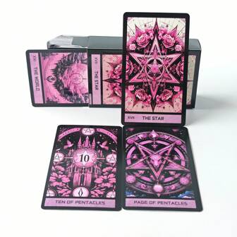 78pcs Pink Gothic Tarot Cards, English Version Playing Cards