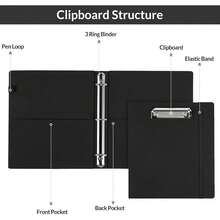Neww  3 Ring Binder  Clipboard 1 Inch, 13.2" * 10.2" PU Clipboard Binder  Notepad & 5 Dividers  5 Pockets, Labels, Clipboard Folder Great For School Office(Fit Letter Sized Paper) - Black Letter Size - 1 Inch - View 5