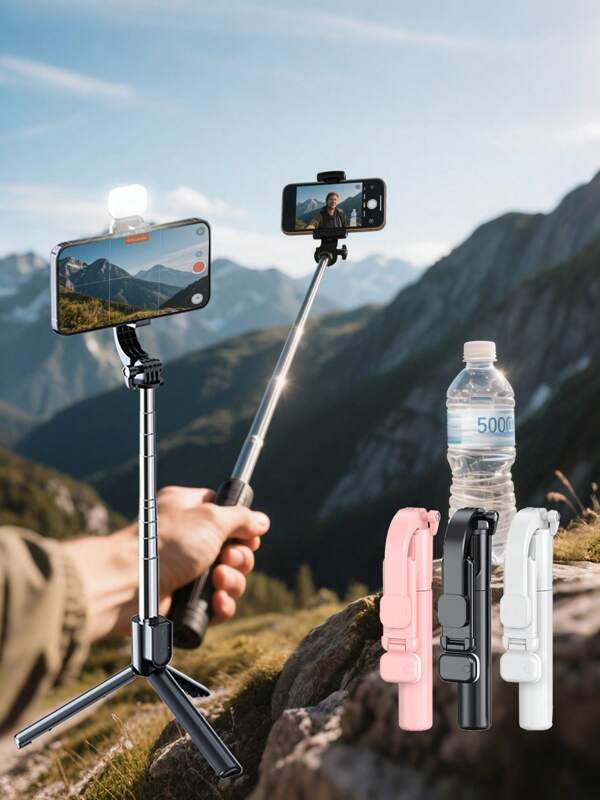 1PC Selfie Stick Wireless Selfie Stick With Tripod And Fill Light Stand Selfie Stick , Remote Control, Phone Holder And Built-In Tripod