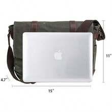 Maletín de lona encerada de cuero genuino vintage, bolso de hombro grande, bolso de computadora resistente para laptop de 15.6" - Negro-3 - Ver 4