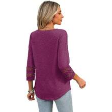 XIEERDUO 3/4 Length Sleeve Womens Tops Dressy Casual Blouses For Women 2025  V Neck T Shirts Summer Clothes - 紫紅色 - 查看 5