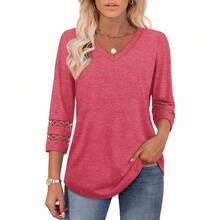 XIEERDUO 3/4 Length Sleeve Womens Tops Dressy Casual Blouses For Women 2025  V Neck T Shirts Summer Clothes - 珊瑚粉 - 查看 2