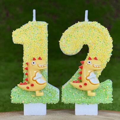 1 件可爱恐龙主题生日数字蜡烛，蛋糕配件恐龙数字 0-9 蜡烛，浪漫派对首选数字蜡烛，用于生日蛋糕装饰，节日周年派对蛋糕蜡烛，闪闪发光的数字