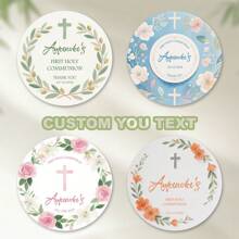 100 Pcs 5cm Spanish Baptism Stickers, First Holy Communion Favor Stickers, Golden Green Eucalyptus Leaf Design, 1st Holy Communion Greenery Gold Cross, Gift Wrapping, Baby Shower Favors, Church Events, Favor Personalized Stickers, High-Quality, Colorful, Custom, Baptism Set Of, Personalized, Anniversaries, Birthdays, Housewarming, Graduation School Supplies,Back To School