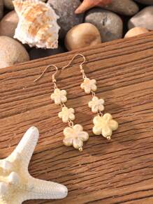1 Par de Brincos Pendentes de Flores de Cerâmica em Estilo Boho Multicamadas, Jóias Boêmias Coloridas de Praia, Adequados para Uso Diário ou Férias