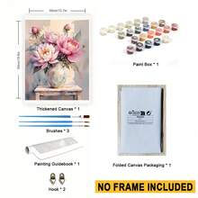 Peony Flowers Paint By Numbers Kit For Adults - DIY Elegant Floral Painting On Canvas 16x20 Inches, Acrylic Paint Set, Suitable For Beginners, Flower Art Kit For Home Decoration Or Gifts. - Multicolor - View 2