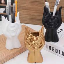 Đồ thủ công mỹ nghệ bằng nhựa hình mặt người trừu tượng | Giá đựng cọ trang điểm & chì kẻ lông mày | Giá trưng bày trang sức | Hộp đựng đồ dùng trên bàn | Vật trang trí cho bàn làm việc, tủ TV, quầy bar | Bình hoa | Quà tặng tiệc tùng & ngày lễ - Nhiều màu - Xem 2