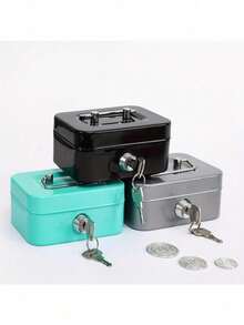1pc Secure Metal Cash Storage Box - Money Banks With Key Lock, Top Handle Holder, Adult Piggy Bank, Coin Saver, Cash Register For Daily Office Use, Perfect Halloween, Gift Idea Birthday Gifts Graduation - Multicolor - View 9