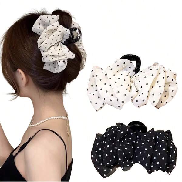 2 pièces Grands clips à cheveux à double face nuageux et à pois pour femmes, accessoire pour cheveux papillon multicouche, barrettes élégantes et rétro, support chic pour chignon pour cheveux épais