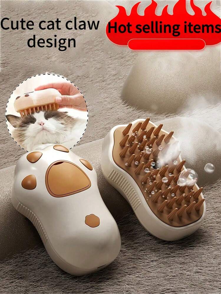 1 件，蒸汽猫刷，三合一电动宠物美容工具，便携式硅胶自清洁蒸汽刷，适用于猫和狗，舒适按摩和脱毛，护发，爪子设计，咖啡色随机发送，电池：150mAh - 彩色 - 查看 12