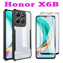 Black Edge Tempered Glass Screen Protector + Shockproof Frame Phone Case For Honor X6B, Honor X8C, Vivo V50Lite, Redmi A3, Infinix Note 50pro, Infinix Note 50, Camon 40, Honor 400 Lite, Redmi A5. Compatible With Huawei, OPPO, Vivo, I Tel, Realme, Transsion, Redmi, Honor, Series
