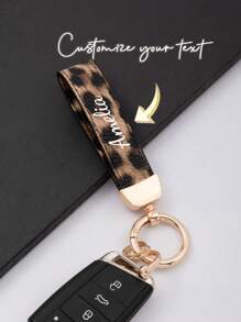1 Piece Of Customizable Name Unisex Black, White, Red, Pink, Orange Zinc Alloy Simple Style Leather Keychain, Suitable For All Kinds Of Keys And Car Keys, Halloween Leopard Print Gift Souvenirs
