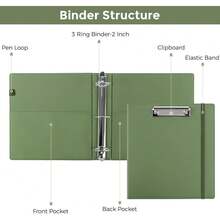 Neww  3 Ring Binder  Clipboard, 2 Inch Binder, PU Clipboard Binder  Notepad & 5 Dividers  5 Pockets, Labels, Clipboard Folder Great For School Office(Fit Letter Sized Paper) - 橄欖綠字母尺寸 - 2 英寸 - 查看 5
