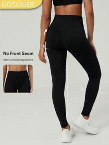 GOSOUER Women'S High Waist No Front Seam Back Deep V Buttock Line Running Outdoor Exercise Pilates Yoga Legging Pants Tights - Black - View 2