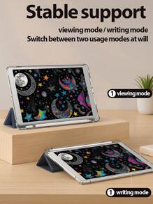 Beautiful Space Moon And Star Pattern Transparent Silicone Shock-Absorbing Stand With Pen Slot, Suitable For Galaxy Tab A8 10.5, S6 Lite 10.4, S7/S8/S9Inch. It Supports Sleep Awakening As A Holiday Gift