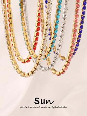 1 stuk 4 mm roestvrijstalen ketting voor dames, heren, hiphop-tenniskettingen, gekleurde kristallen zirkonia choker-ketting, sieraden