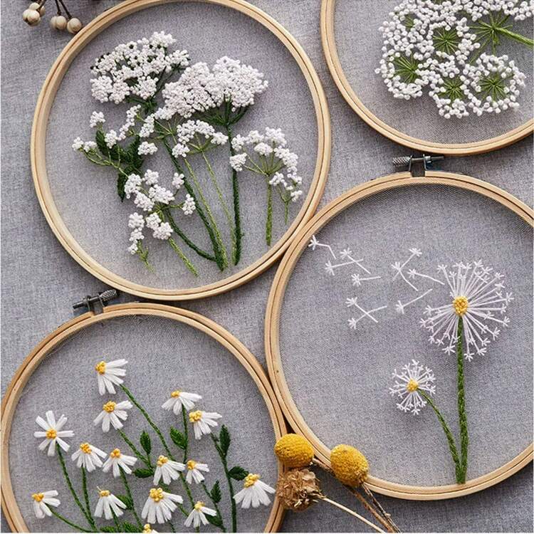 DIY 花植物パターン刺繍セット裁縫ツールプリント初心者刺繍ラウンド