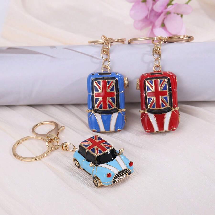 1 قطعة سلسلة مفاتيح معدنية مطعمة بالراين ستون بتصميم سيارة، قلادة حقيبة كورية أنيقة وإبداعية، هدية صغيرة، كرتوني، كاجوال، من سبيكة الزنك، إكسسوارات حقيبة صيفية أو عيد الميلاد، هدايا للمعلم والصديقة والأخت