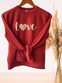 Fleece Blouse With Cuffs And Love Print, Warm Winter - 亮橙色 - 查看 4