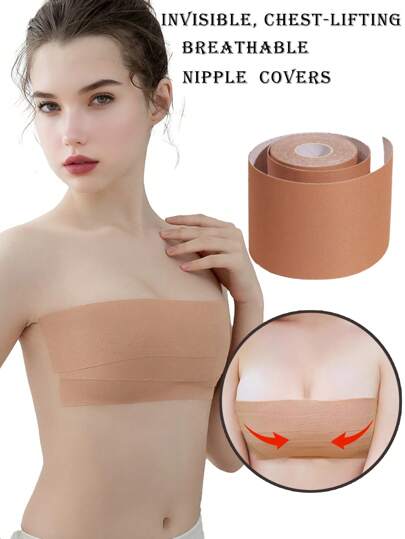 Adhesive Bra Tape, Cleavage Enhancing, Lifting, Sticky Nipple Covers, Breast Lift For Women, With Disposable Elastic Fabric, Adhesive Bra, Strapless Bra, Anti-Flashing Tape, Uplift Bust, Gather Chest, Prevent Sagging, Summer Sweat-Proof, Women Reviving Patch, Prevent Nipple Protrusion, Suitable For A-E Cup Breasts, Self-Adhesive Nipple Covers, Suitable For Bridal Gowns, Backless Outfits, Multiple Wearing Ways