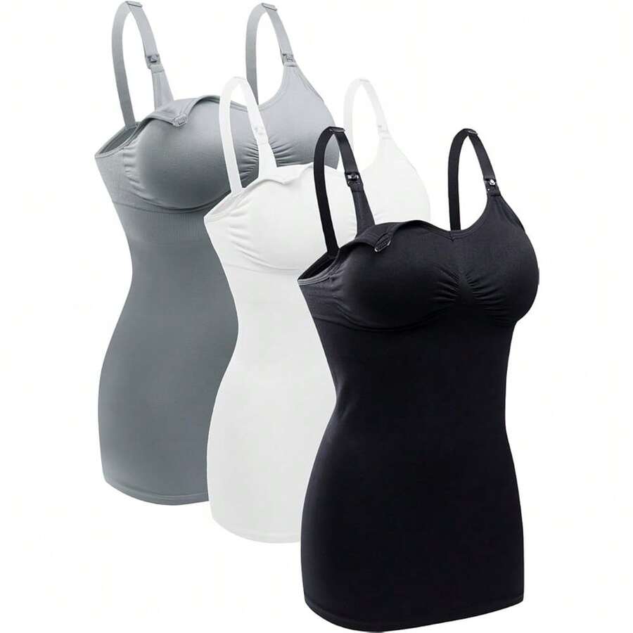 Neww  Womens Nursing Tank Tops Built In Bra For Breastfeeding Maternity Camisole Brasier - Black Grey White Large - View 1
