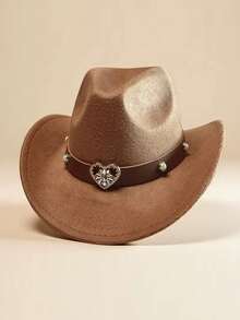 1 Universal Bohemian Western Cowboy Hat With Removable Heart-Shaped Decoration, Polyester, Sun Protection, UV Protection, The Best Gift Option For Easter - Multicolor - View 12