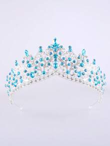1pc Elegant Sparkling Teardrop Rhinestone Alloy Bridal Crown, Suitable For Women's Party & Birthday Wear