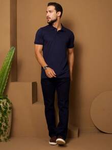 Men's Polo Shirt Premium Cotton Basic Plain Shirt Summer Men's Shirts - 藏蓝色 - 查看 3