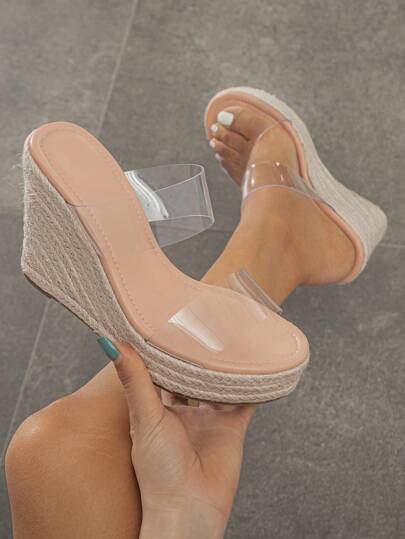 Women's Platform High Heel Slippers, Breathable Slip-On Mule Sandals, Sexy Transparent Casual Versatile Open Toe Elegant Comfortable Round Toe High Heel Sandals
