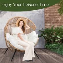 Vongrasig Wicker Egg Chair PE Rattan Chair With Cushion, Oversized Patio Lounge Chair For Outdoor, Indoor, Balcony, Backyard, Garden