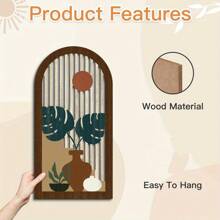 3-Piece Boho Style Vase Set With Leaf, Sun And Moon Elements, Wooden Painting Decor, Suitable For Home, Farm House, Living Room, Bedroom, Office, Cafe Wall Art, Gift