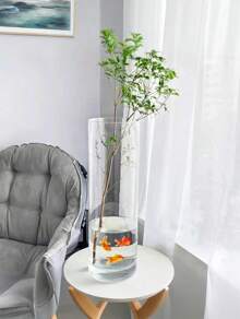 Jarrón-40cm Modern Cylinder Glass Vase, Transparent, Round, Versatile As A Candle Holder/Plant Container, Ideal For Home, Office, Table Decoration, Elegant Design